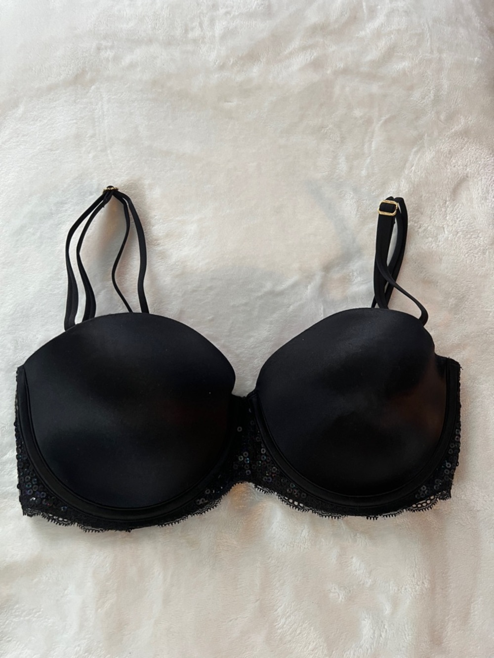 PINK Victoria's Secret Black Lace-Trim Push-Up Bra